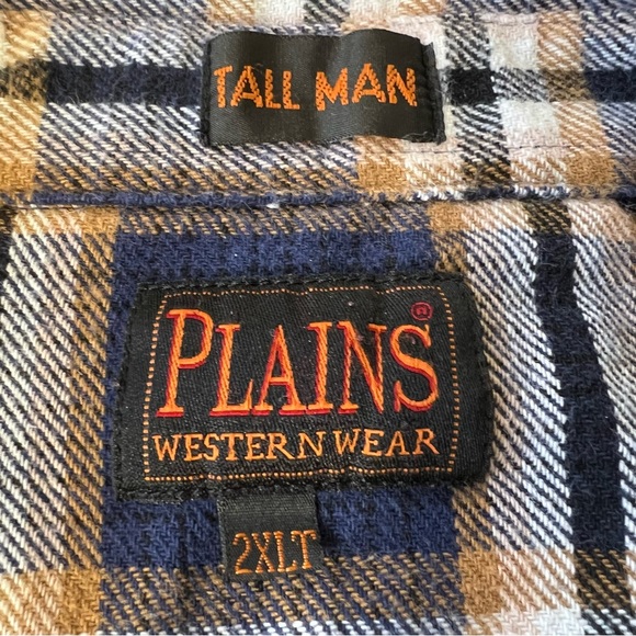 Plains Western Wear Blue Yellow Buffalo Plaid Check Shirt size 2XLT Tall Man - Picture 3 of 7